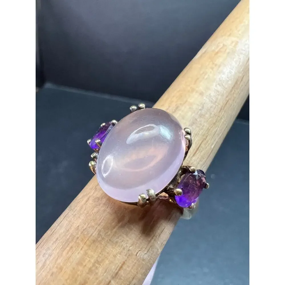 Rose Quartz & Amethyst Gold Plated 925 Ring Size 7 NWT
